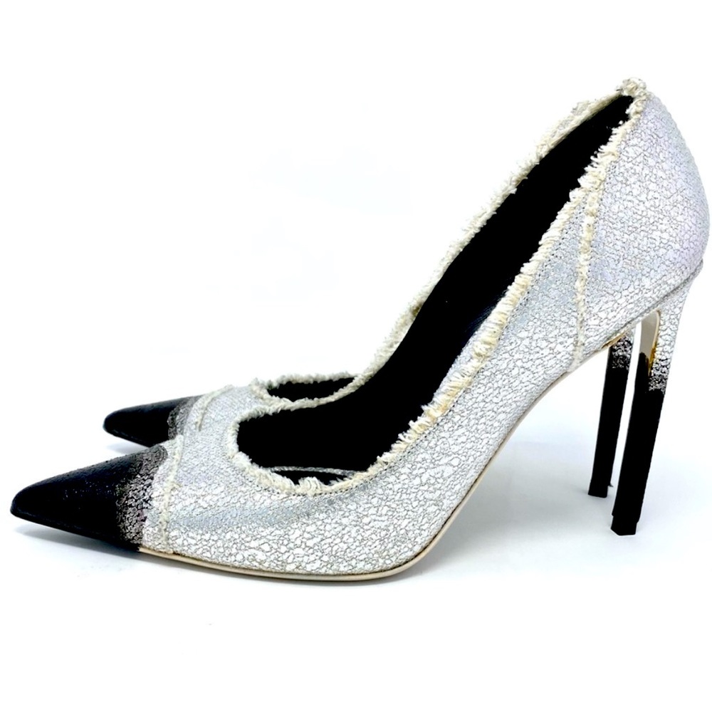 TOM FORD SILVER AND BLACK POINT TOE HEELS SHOES SZ 40 or 10